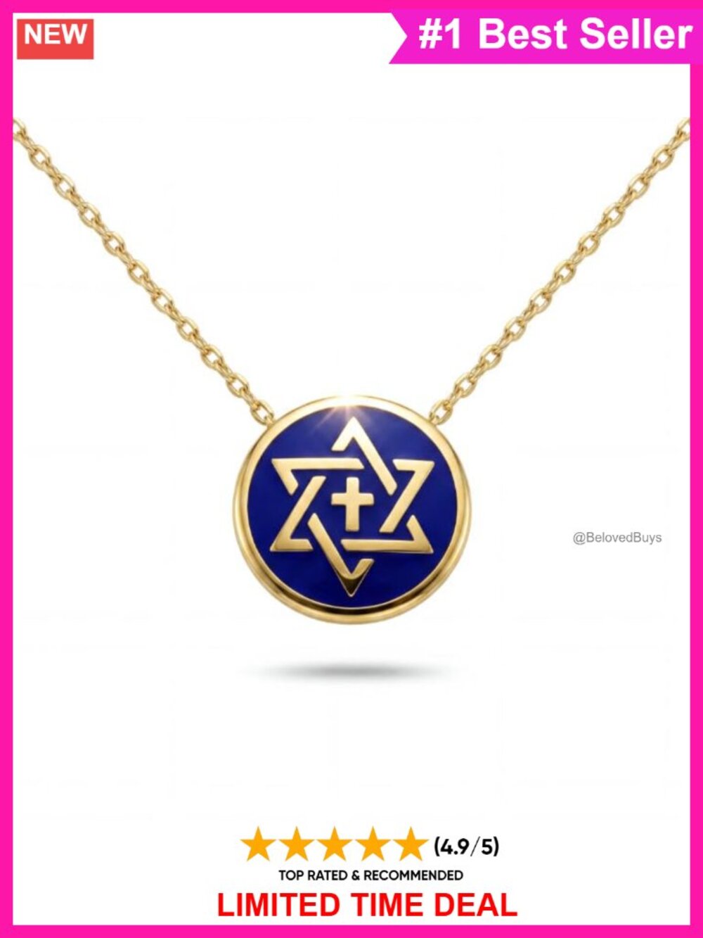 Star of David Cross Necklace Gold Plated Sterling Silver Pendant